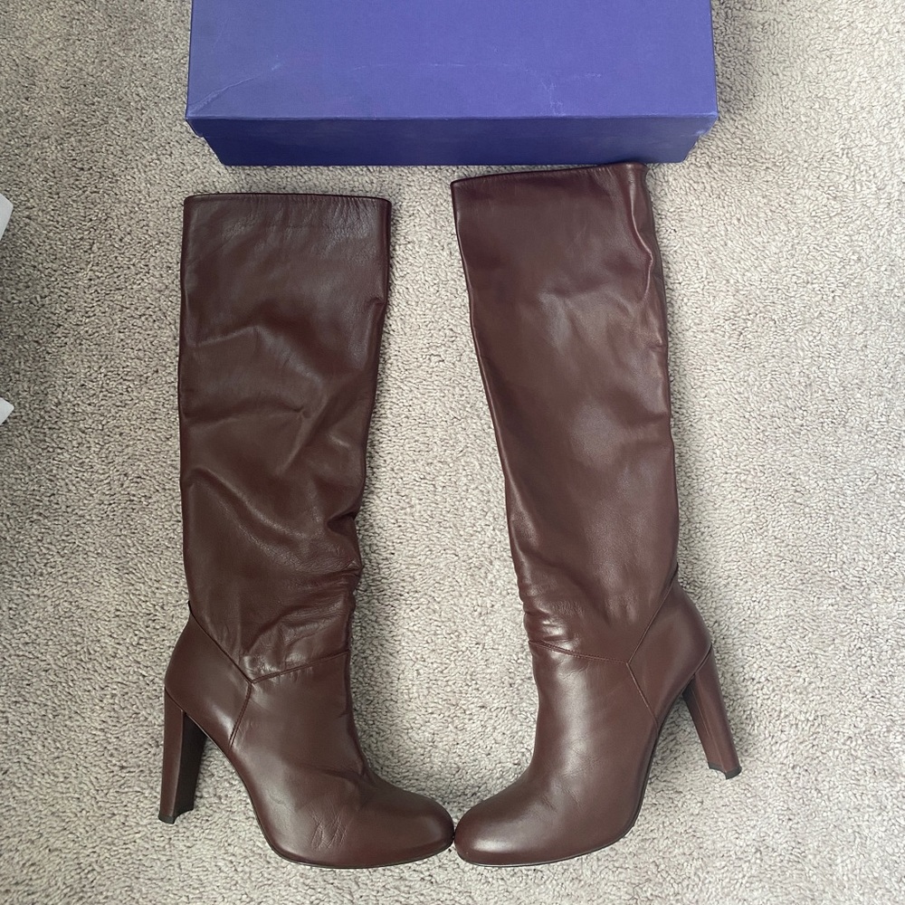 MAKE OFFER STUART WEITZMAN Chestnut Brown Leather Knee High Boots 9.5